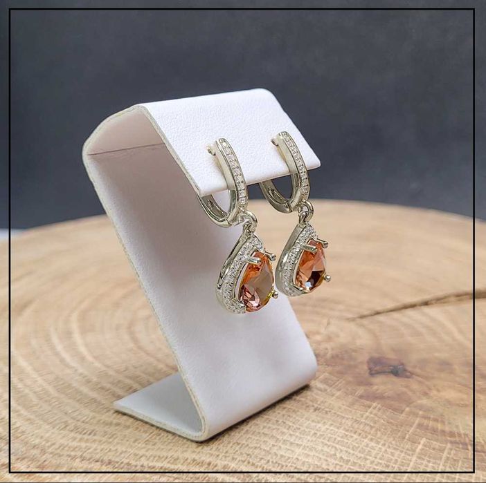 Wiszące kolczyki kropla z sułtanitem i cyrkoniami – Srebro 925