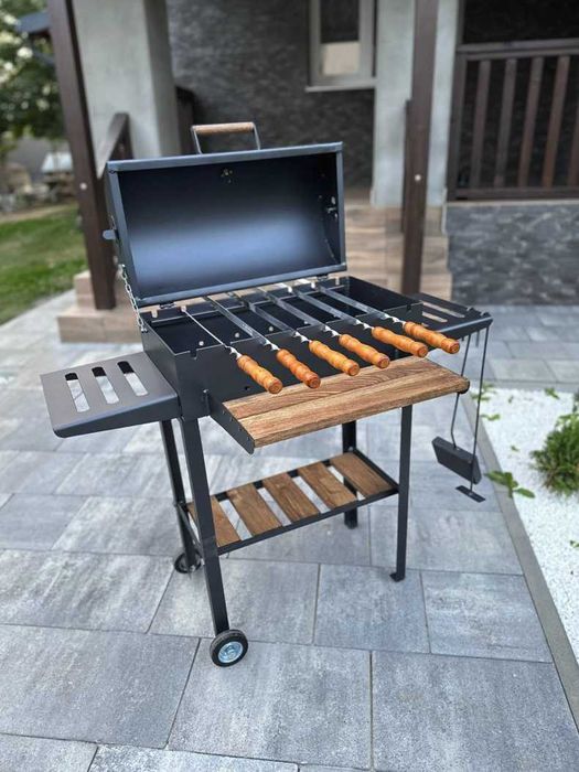 Компактний Мангал гриль барбекю метал 4 мм на 8 шампурів ПОСИЛЕНИЙ