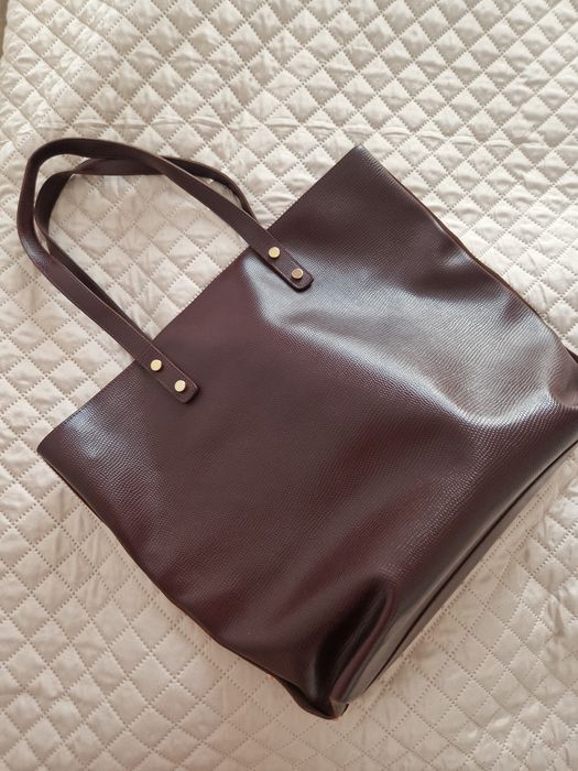 Piękna burgundowa torebka skórzana shopperka Batycki