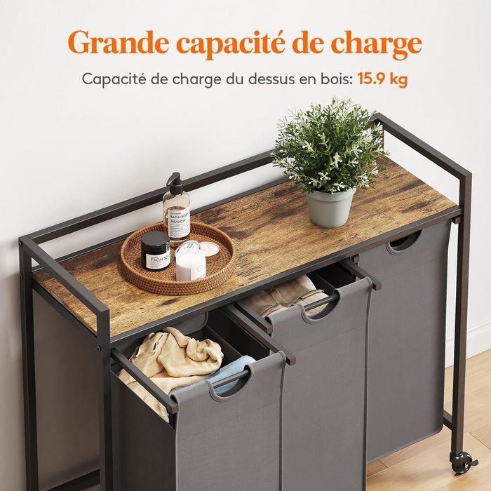 Kosz na pranie 120l 3 komory szare na kółkach wada