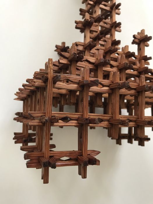 Stary drewniany krzyż ze spinaczy, dewocjonalia / rękodzieło /handmade