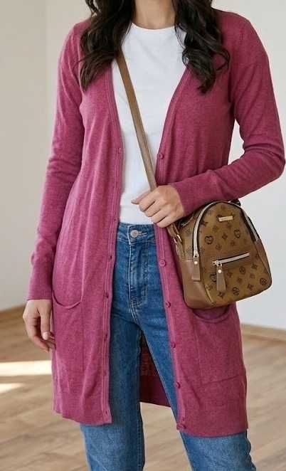 Sweter narzutka fuksja amarant Bershka rozm S