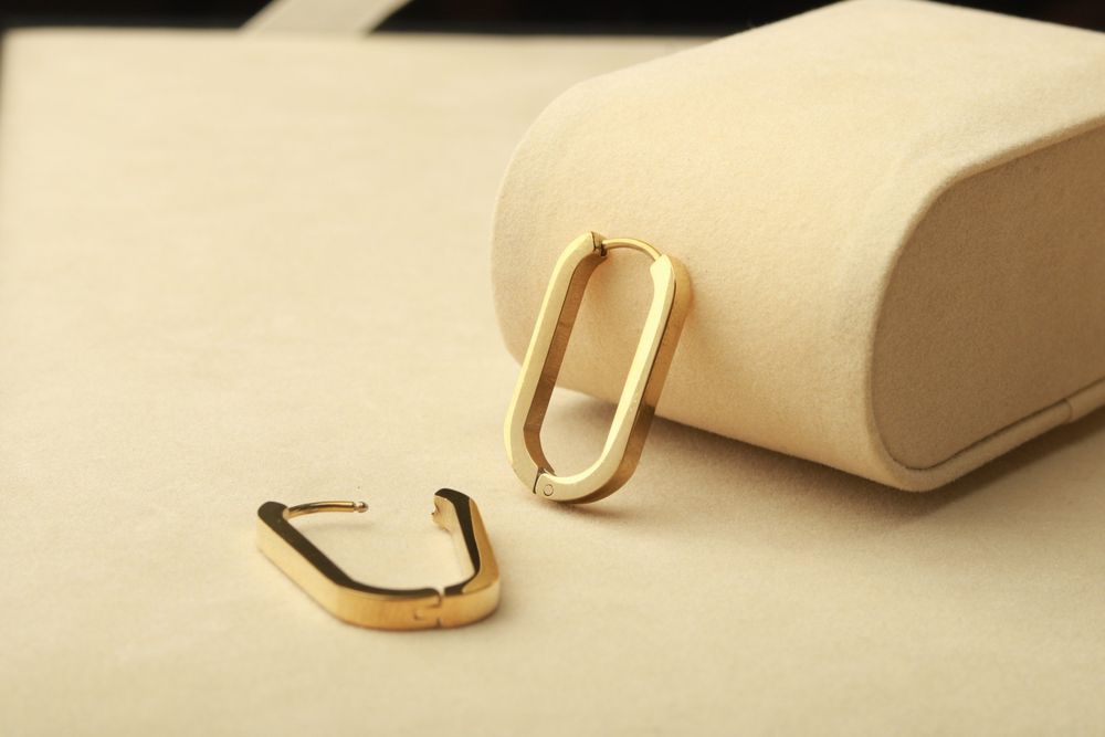 Kolczyki stal nierdzewna nowe zlote owalne