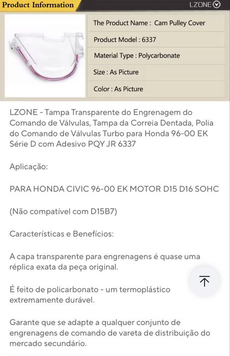 Tampa distribuição honda serie D