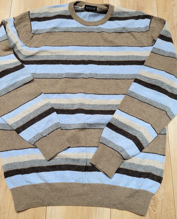 Sweter męski paski ciepły z wełny jagnięcej Black Blue  roz XXL