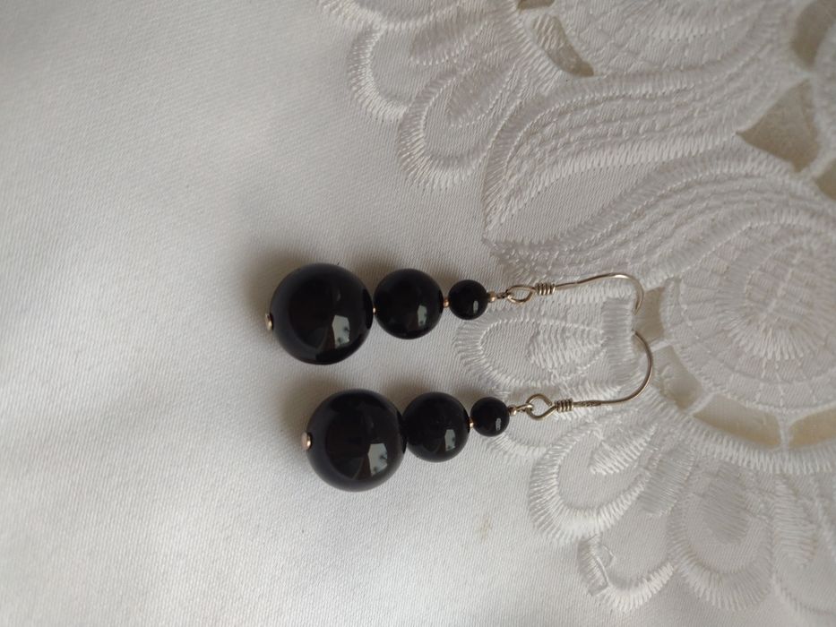 kolczyki 5,5cm kulki czarny onyks