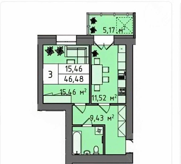 1к квартира 46,5м² в ЖК Стокгольм | Панорамний вид | Розтермінування