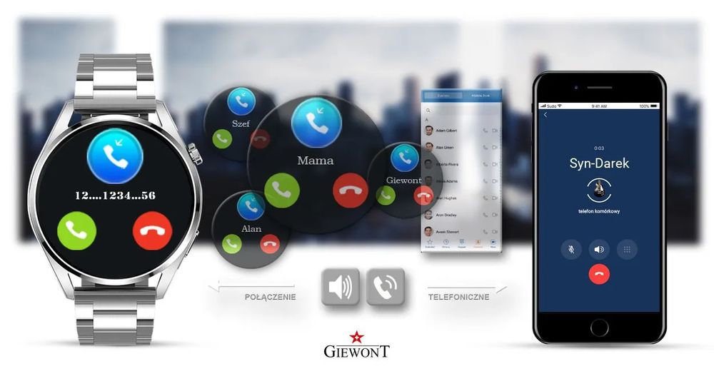smartwatch giewont gw450-5 srebrny + pasek czarny skórzany