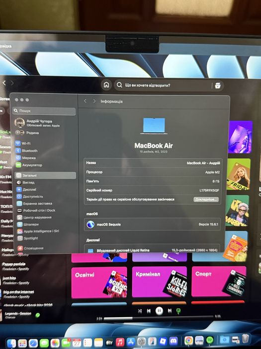 apple macbook air m2 15/8/256