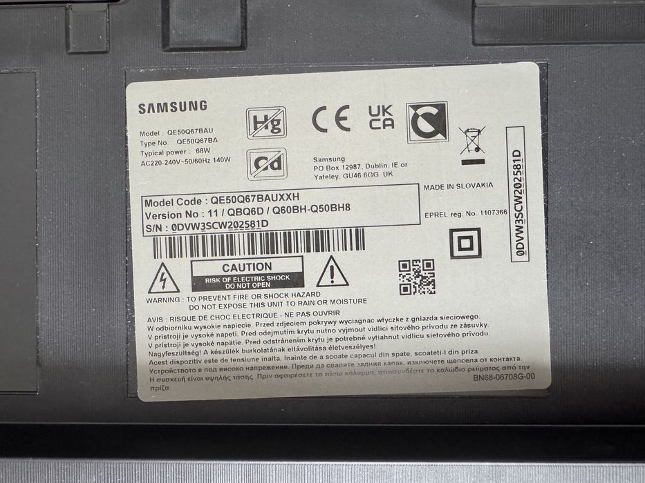 Uszkodzony Telewizor SAMSUNG QE50Q67B 50" QLED 4K  Warszawa