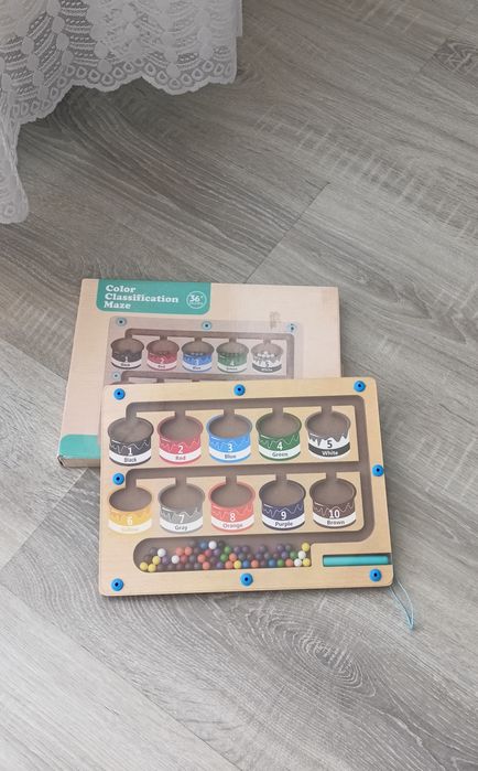 Labirynt Magnetyczny Gra Kulki Logiczna Zręcznościowa Montessori Kolory Liczenie Sorter Drewniana Nowa