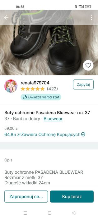 Buty ochronne Bluewear rozmiar 37/24cm