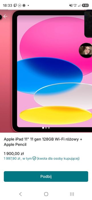 Apple iPad 11" 11 gen 128GB Wi-Fi różowy + Apple Pencil