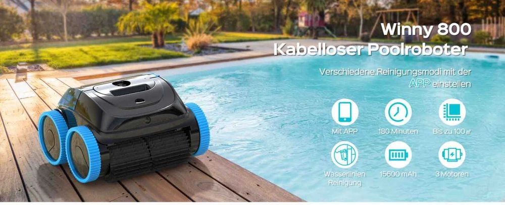 Robô limpa-piscinas Winny 800 sem fios, a bateria, com aplicação Wi-Fi