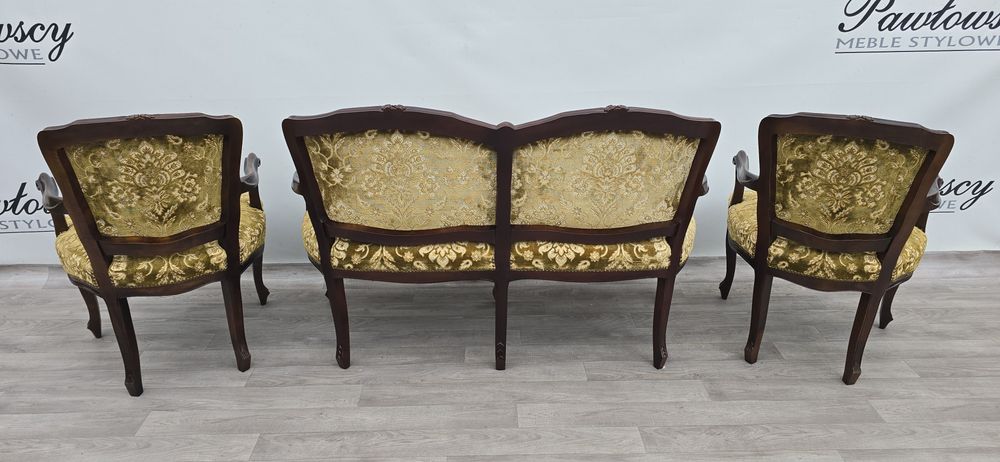 Stylowy zestaw wypoczynkowy  Sofa + 2 fotele Chippendale
