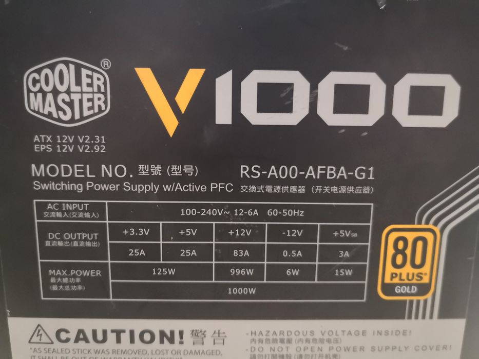 Cooler Master V1000 — 1000W 80+ Gold — Full Modular