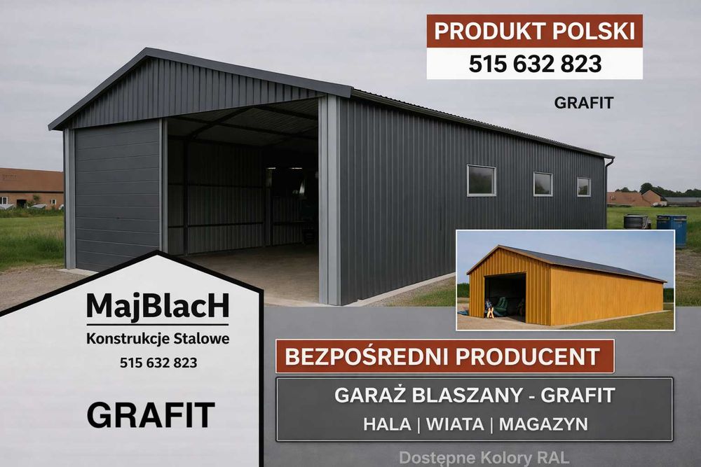 GRAFITOWA Hala - Wiata | Garaż Blaszany| RABAT | PRODUCENT Maj-BlacH
