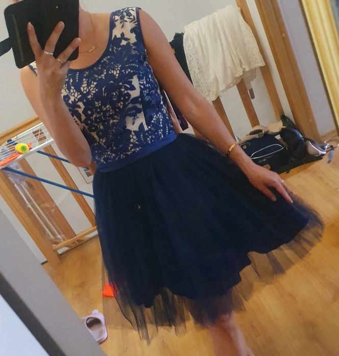 Sukienka na wesele tiulowa rozkloszowana koronkowa S