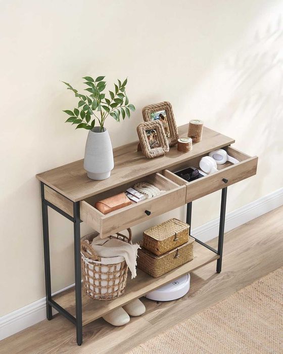 Stolik konsolowy z 2 szufladami,wielbłądzi brąz