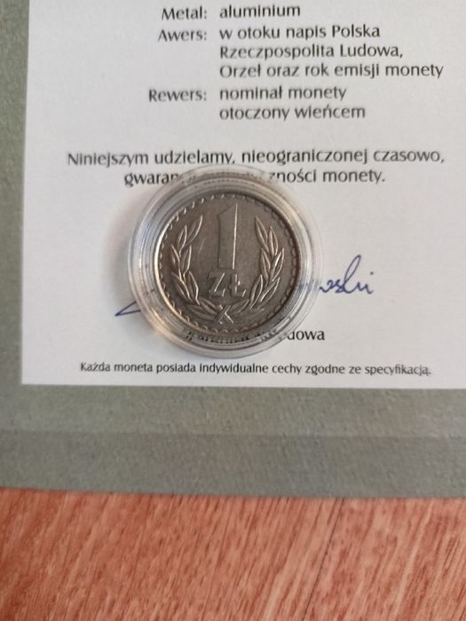 Moneta 1 zł z certyfikatem