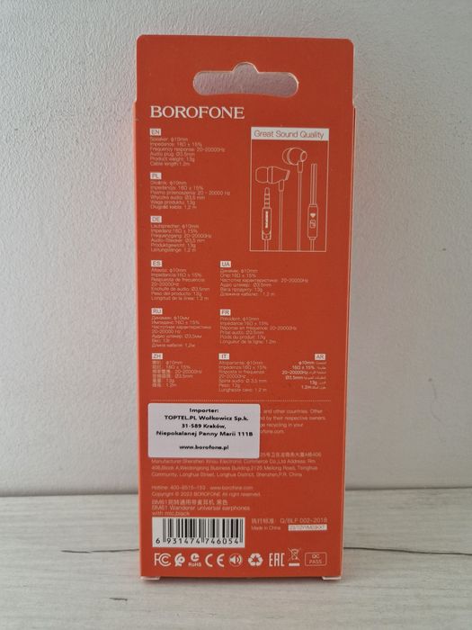 Borofone Słuchawki BM61 Wanderer z mikrofonem czarne (dostępne 10sztl