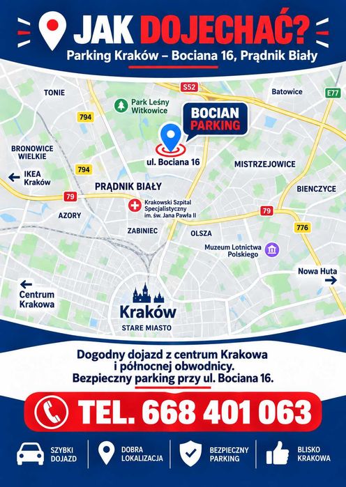 Miejsce parkingowe do wynajęcia – Kraków, ul. Bociana 16 | Prądnik Biały - Widok 3