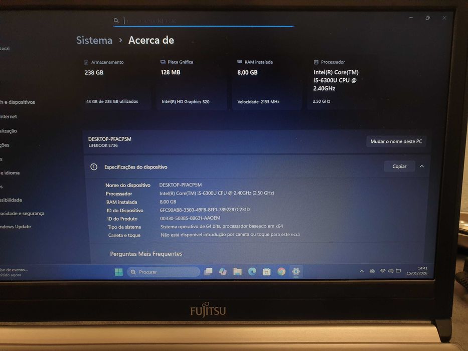 Portatíl Recondicionado Fujitsu LifeBook ESeries (ideal para trabalho)