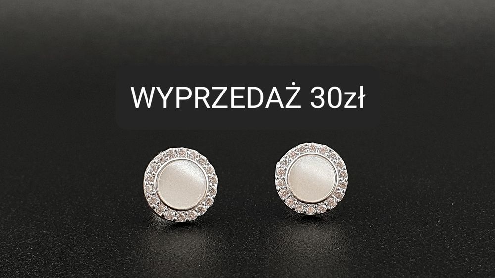 Kolczyki srebrne 925 okrągłe z masą perłową i cyrkoniami sztyfty