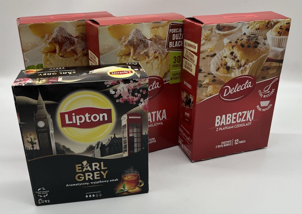 Karpatka, babeczki, Herbata Lipton Earl Grey