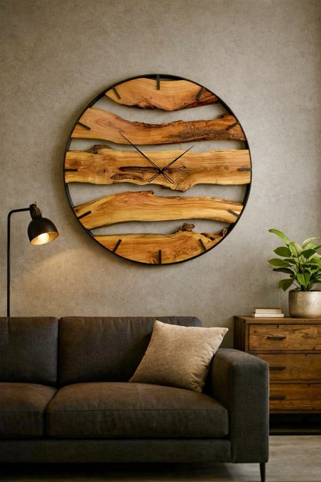 Zegar ścienny 80cm śliwka węgierka - naturalne drewno, cichy mechanizm, rękodzieło