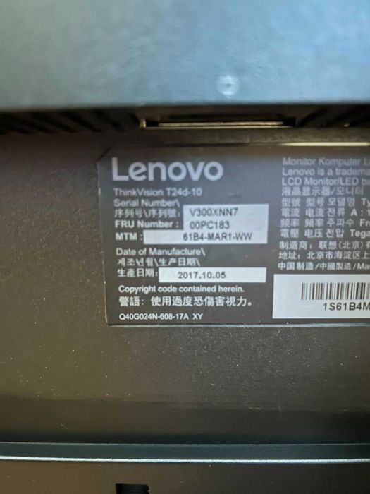 Monitor Lenovo 24" ThinkVision T24d-10
