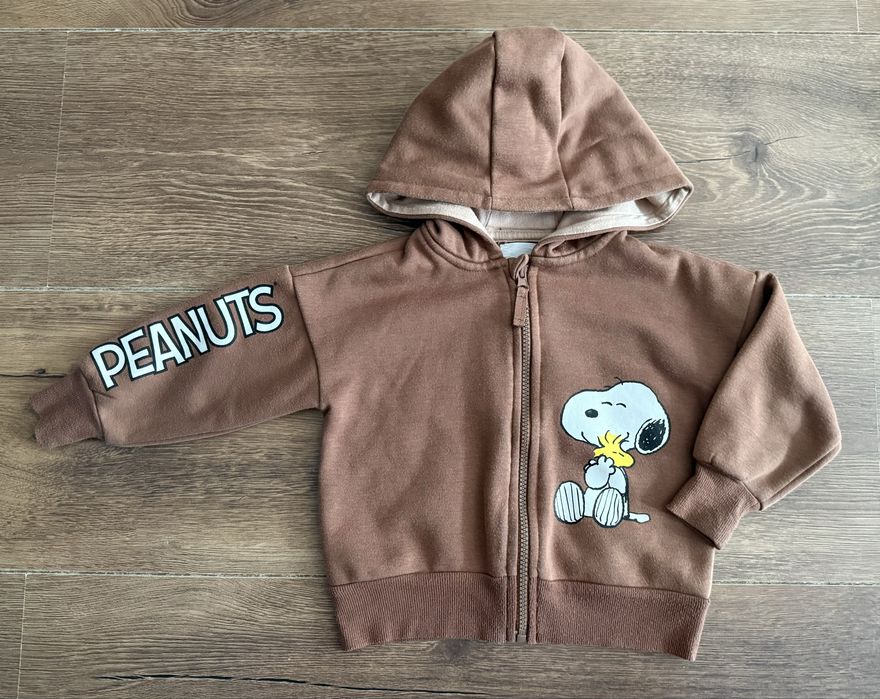 Brązowa bluza rozpinana chłopięca Snoopy r. 92 98 Peanuts z kapturem