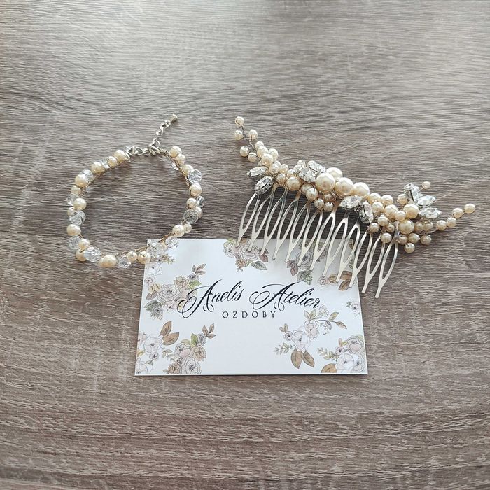 Grzebień, ozdoba, stroik ślubny + bransoletka Anelis Atelier