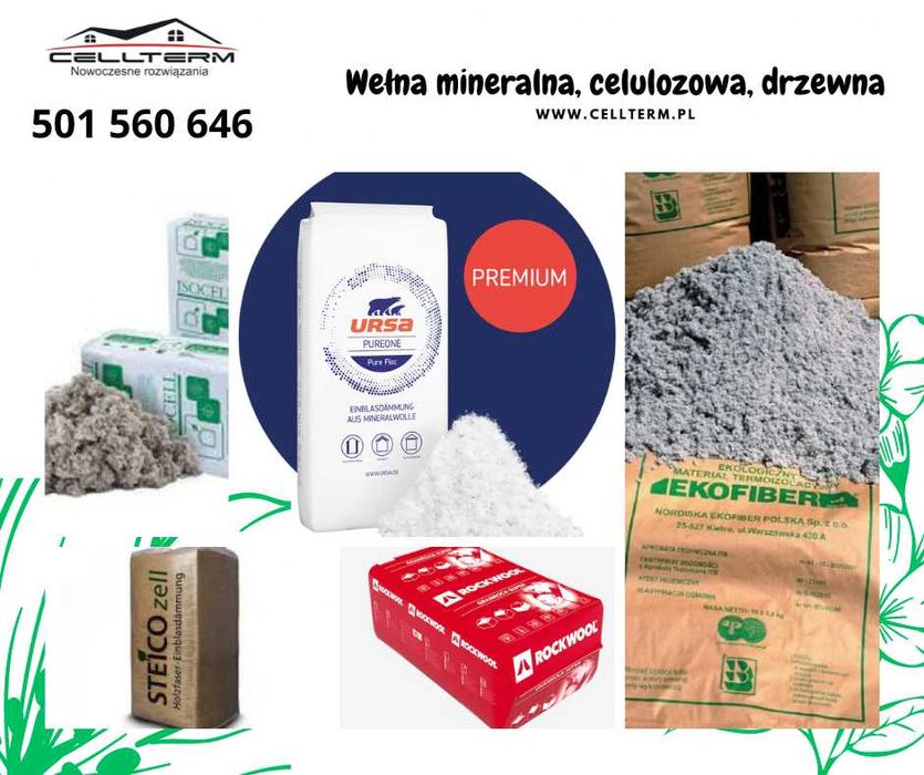 Stropodach, strop Wełna mineralna Celuloza wdmuchiwana. Docieplenie