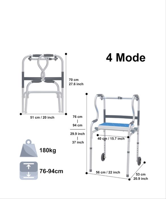 Składany aluminiowy chodzik z siedziskiem do 180kg