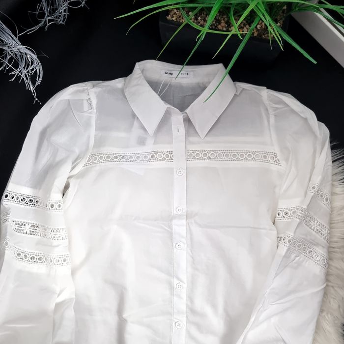 Koszula damska ażurowa z długim rękawem biała 100% bawełna S