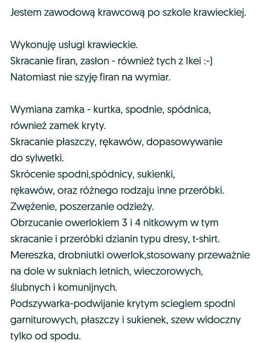 Krawcowa Oława ul. Lipowa 13