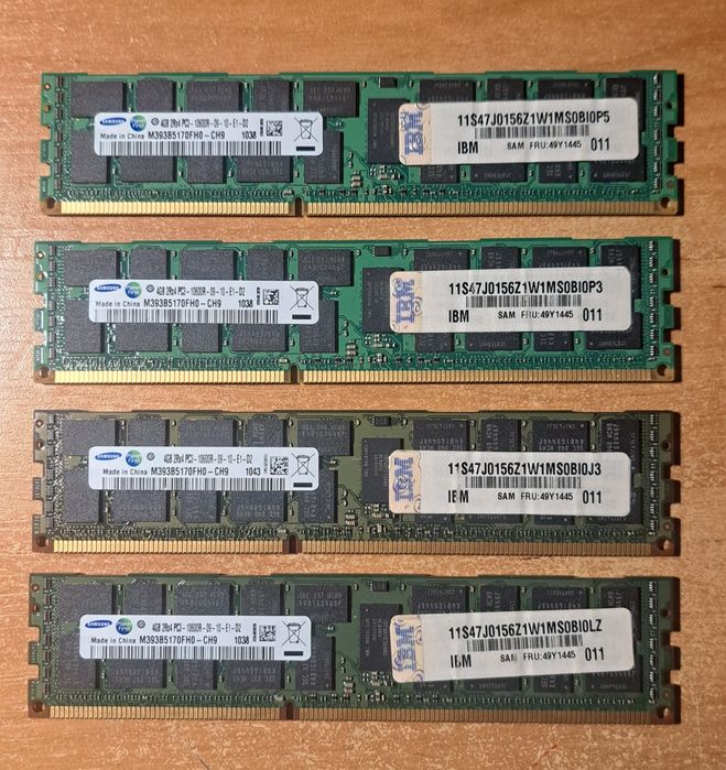 Pamięć RAM Serwer 16GB (4x4GB) DDR3 ECC REG 1333MHz PC3-10600R Samsung IBM