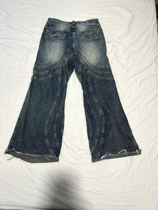 NO/FAITH wave pattern blue green jeans