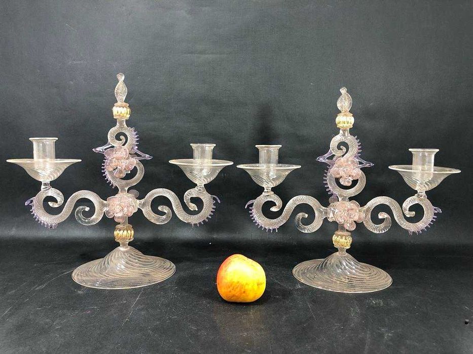 Par de Castiçais de Cristal de Murano Soprado - Século XIX Itália