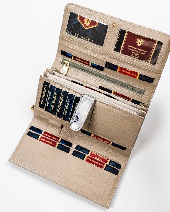 duży, skórzany portfel damski w motylki - peterson