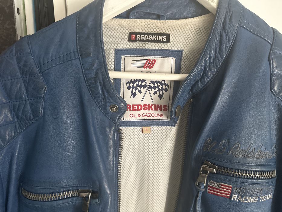 Blusao da Redskins pele verdadeira tamanho. L azul