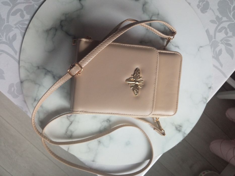 Torebka kopertówka damska, beżowa, mała torebka, NOWA