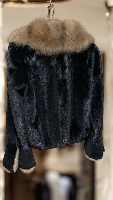 LUX Шуба норкова BLACK GLAMA Італія бомбер автоледі  С-М-Л