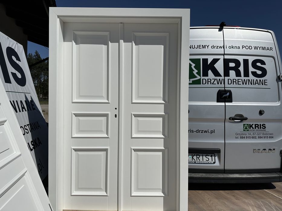 Drzwi drewniane dwuskrzydłowe 900 Ofert z ościeżnicą regulowaną białe