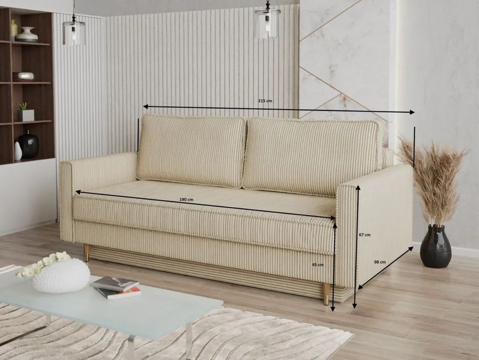 Skandynawska kanapa z funkcją spania Kopenhaga tkanina boucle baranek