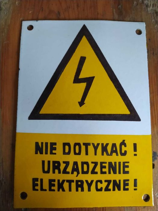 Tabliczki emaliowane: Nie dotykać! urządzenie elektryczne, prl 2szt