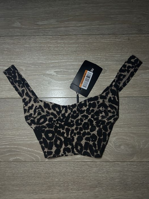 Коричневий укорочений топ з леопардовим принтом