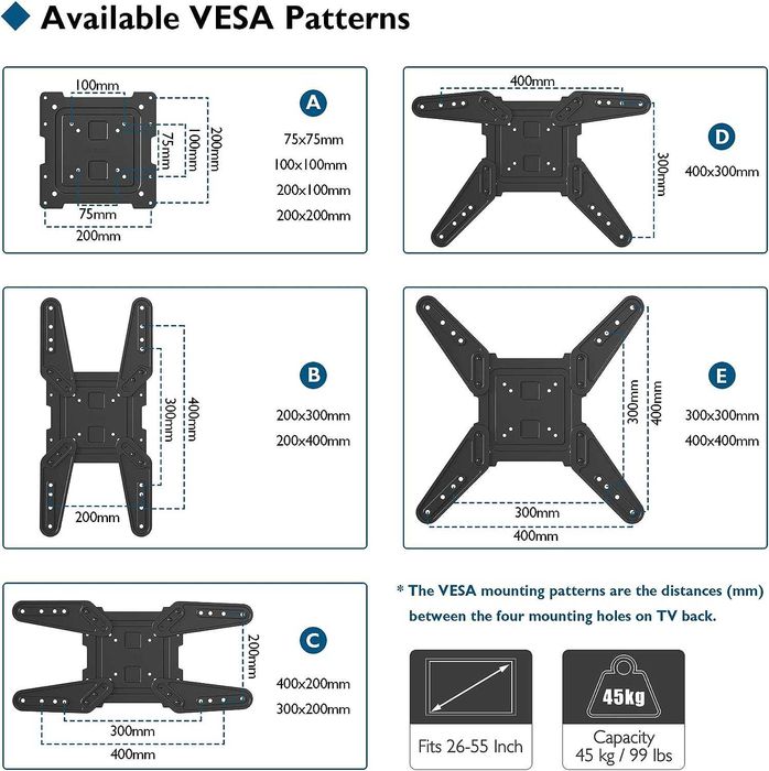 Uchwyt ścienny do telewizora 26-60 cali