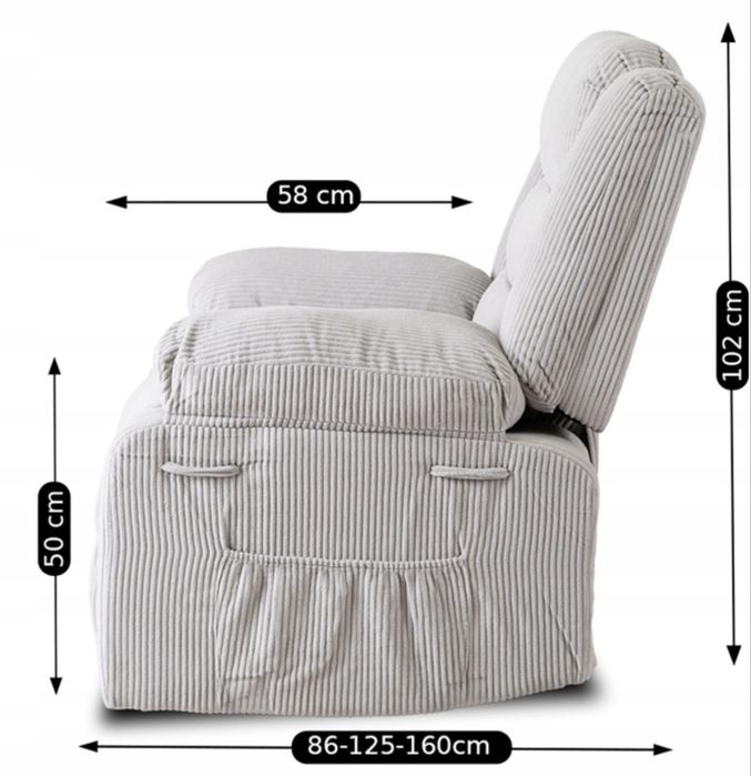 Fotel szary tapicerowany rozkładany wypoczynkowy do spania